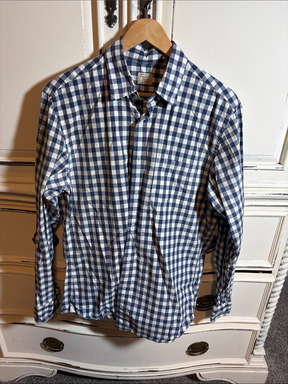 J. Crew Navy and White Gingham Button-Down Shirt